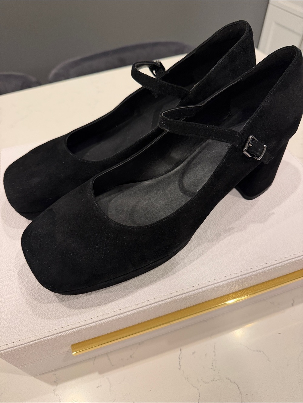 Women's Aerosoles Black Suede Mary Jane Block Heel Shoes